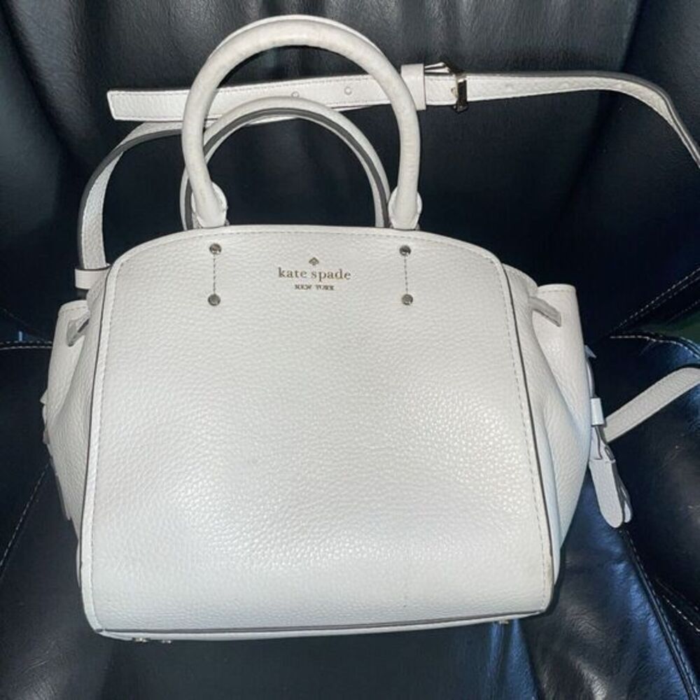Kate Spade Small White Tegan Satchel Leather Crossbody Bag 8x8x3.5"